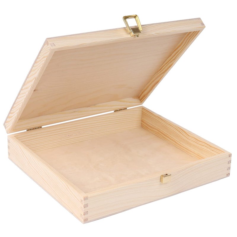 Creative Deco Wooden Storage Box Unpainted Plain | 11.41 x 9.84 x 2.55 in | Golden Latch & Lid | Perfect for Storing Valuables & Small Items in The Office or Bedroom | Keepsake Memory Trinket Chest - Image 1